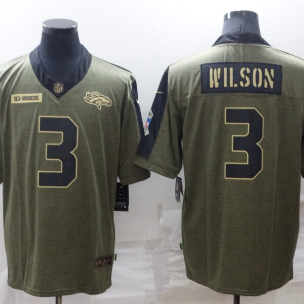 Men’s Denver Broncos #3 Russell Wilson Olive 2021 Salute To Service Limited Stitched Jersey