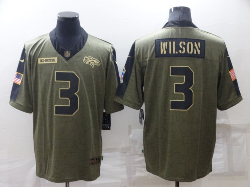 Men’s Denver Broncos #3 Russell Wilson Olive 2021 Salute To Service Limited Stitched Jersey