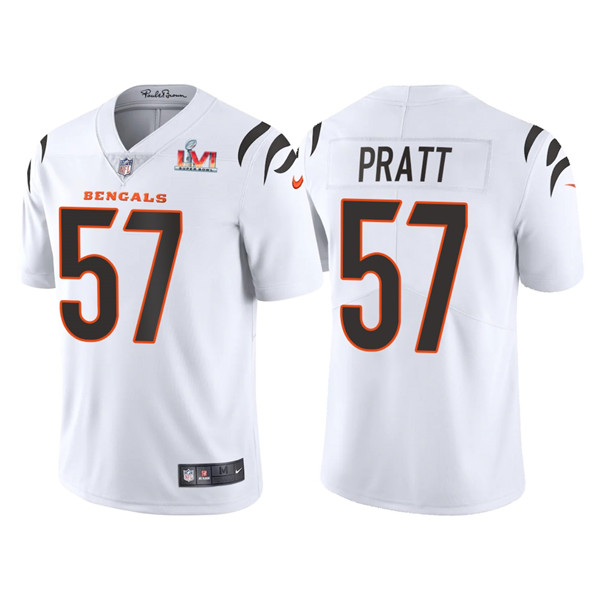 Men’s Cincinnati Bengals #57 Germaine Pratt 2022 White Super Bowl LVI Vapor Limited Stitched Jersey