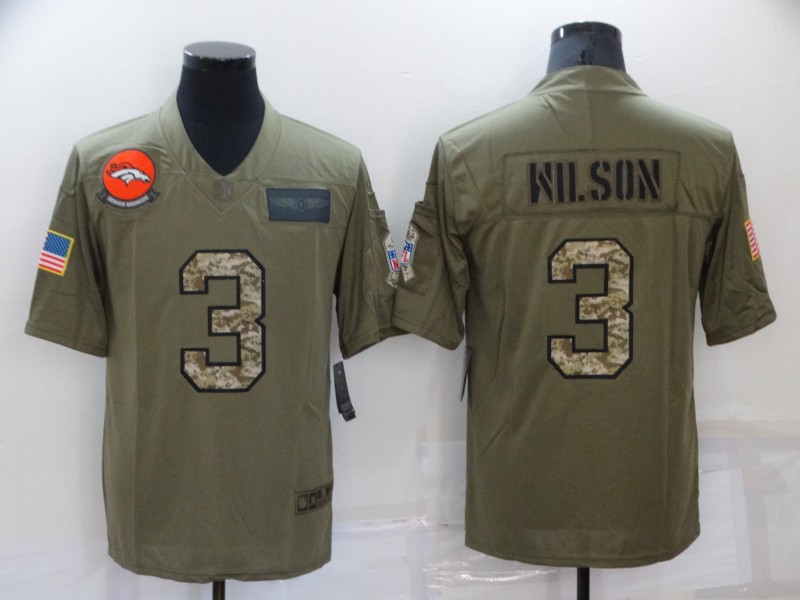 Men’s Denver Broncos #3 Russell Wilson Olive Camo 2019 Salute To Service Stitched NFL Nike Limited Jersey