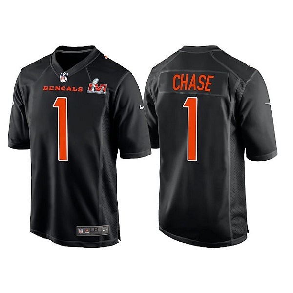 Men’s Cincinnati Bengals #1 Ja’Marr Chase 2022 Black Super Bowl LVI Game Stitched Jersey