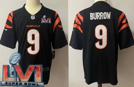 Men’s Cincinnati Bengals #9 Joe Burrow Limited Black 2022 Super Bowl LVI Bound Vapor Jersey
