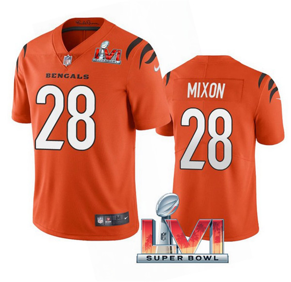 Men’s Cincinnati Bengals #28 Joe Mixon 2022 Orange Super Bowl LVI Vapor Limited Stitched Jersey