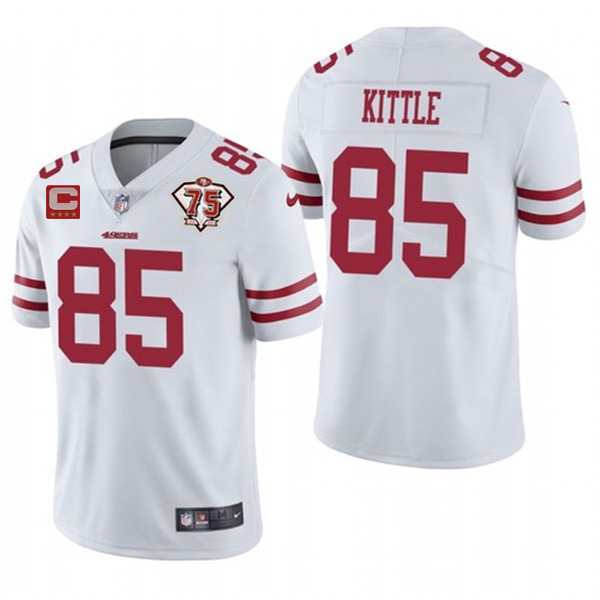 Men’s San Francisco 49ers #85 George Kittle 2021 White With C Patch 75th Anniversary Vapor Untouchable Limited Stitched Jersey