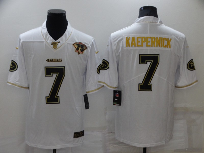 Men’s San Francisco 49ers #7 Colin Kaepernick White 75th Patch Golden Edition Stitched NFL Nike Limited Jersey