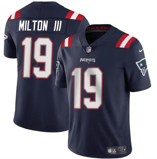 Men’s New England Patriots #19 Joe Milton III Navy 2024 Vapor Limited Football Stitched Jersey