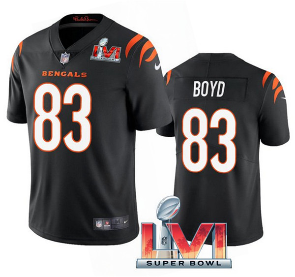 Men’s Cincinnati Bengals #83 Tyler Boyd 2022 Black Super Bowl LVI Vapor Limited Stitched Jersey