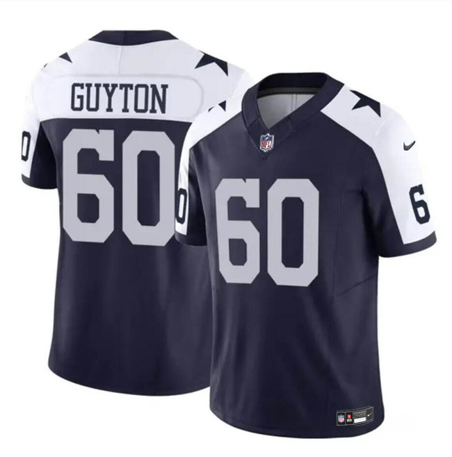 Men’s Dallas Cowboys #60 Tyler Guyton Navy White 2024 Draft F.U.S.E Thanksgiving Vapor Untouchable Limited Football Stitched Jersey