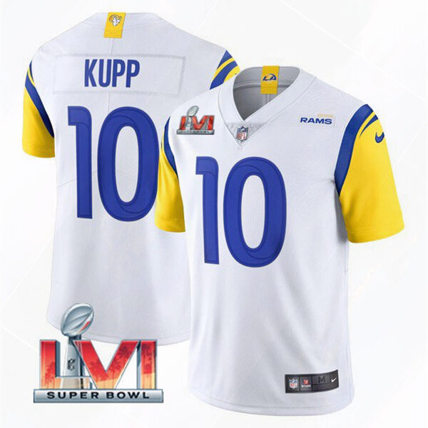 Men’s Los Angeles Rams #10 Cooper Kupp 2022 White Super Bowl LVI Vapor Limited Stitched Jersey