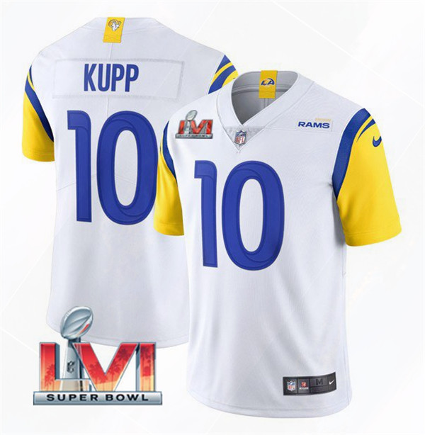 Men’s Los Angeles Rams #10 Cooper Kupp 2022 White Super Bowl LVI Vapor Limited Stitched Jersey