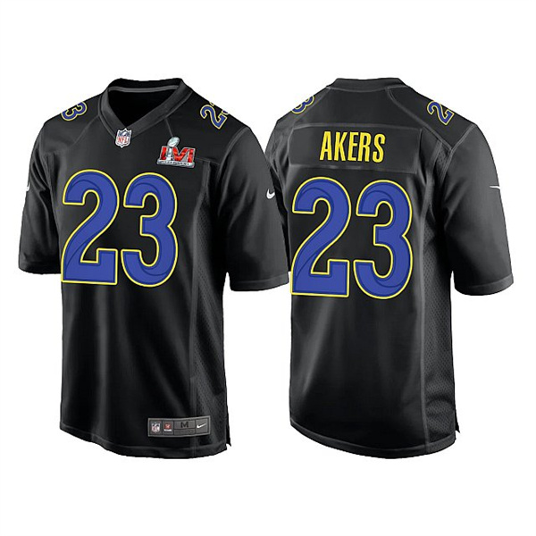 Men’s Los Angeles Rams #23 Cam Akers 2022 Black Super Bowl LVI Game Stitched Jersey
