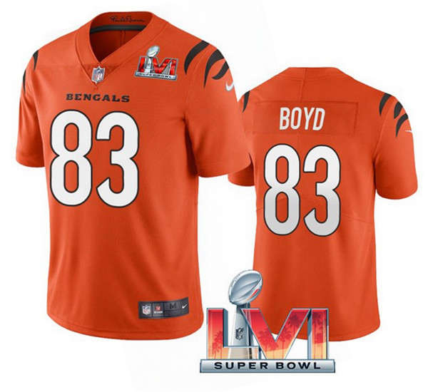 Men’s Cincinnati Bengals #83 Tyler Boyd 2022 Orange Super Bowl LVI Vapor Limited Stitched Jersey