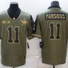 Men’s Dallas Cowboys #11 Micah Parsons Olive 2021 Salute To Service Golden Limited Stitched Jersey