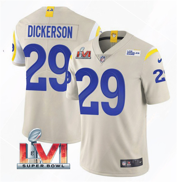 Men’s Los Angeles Rams #29 Eric Dickerson 2022 Bone Super Bowl LVI Vapor Limited Stitched Jersey