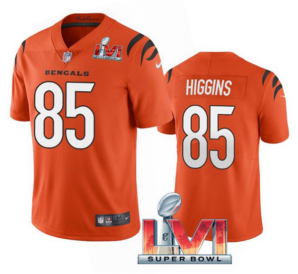 Men’s Cincinnati Bengals #85 Tee Higgins 2022 Orange Super Bowl LVI Vapor Limited Stitched Jersey