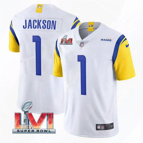 Men’s Los Angeles Rams #1 DeSean Jackson 2022 White Super Bowl LVI Vapor Limited Stitched Jersey