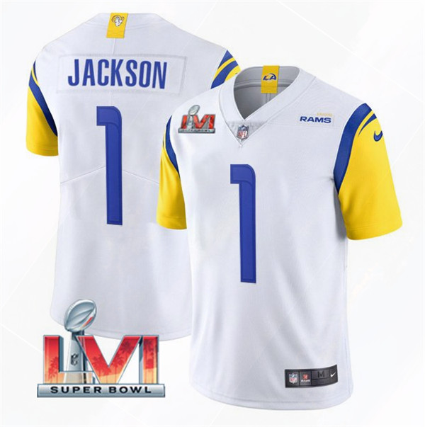 Men’s Los Angeles Rams #1 DeSean Jackson 2022 White Super Bowl LVI Vapor Limited Stitched Jersey