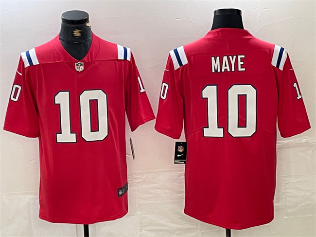 Men’s New England Patriots #10 Drake Maye Red 2024 Draft Vapor Limited Football Stitched Jersey