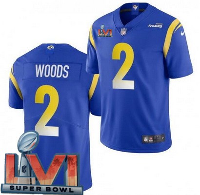 Men’s Los Angeles Rams #2 Robert Woods Limited Blue 2022 Super Bowl LVI Bound Vapor Jersey