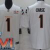 Men’s Cincinnati Bengals #1 Ja’Marr Chase Limited White 2022 Super Bowl LVI Bound Vapor Jersey