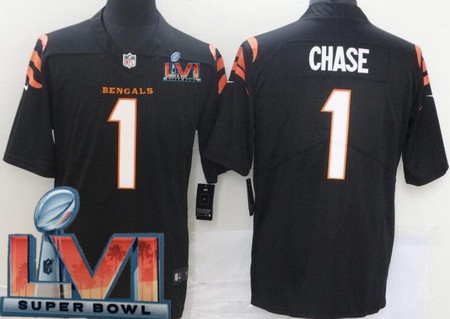 Men’s Cincinnati Bengals #1 Ja’Marr Chase Limited Black 2022 Super Bowl LVI Bound Vapor Jersey
