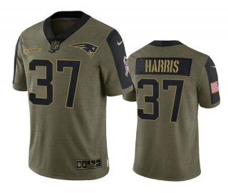 Men’s New England Patriots #37 Damien Harris Olive 2021 Salute To Service Limited Stitched Jersey