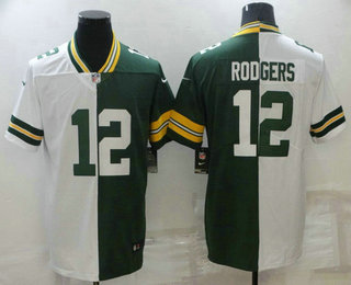 Men’s Green Bay Packers #12 Aaron Rodgers White Green Two Tone 2021 Vapor Untouchable Stitched Nike Limited Jersey