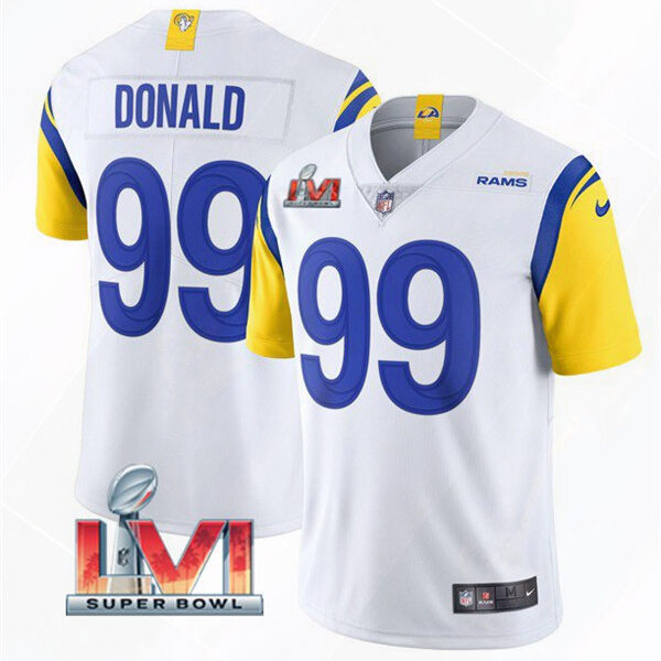 Men’s Los Angeles Rams #99 Aaron Donald 2022 White Super Bowl LVI Vapor Limited Stitched Jersey