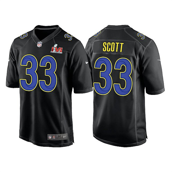 Men’s Los Angeles Rams #33 Nick Scott 2022 Black Super Bowl LVI Game Stitched Jersey