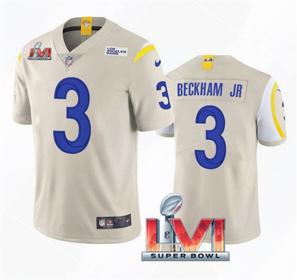 Men’s Los Angeles Rams #3 Odell Beckham Jr. 2022 Bone Super Bowl LVI Vapor Limited Stitched Jersey