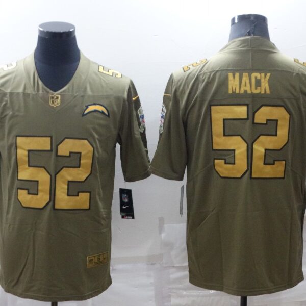 Men’s Los Angeles Chargers #52 Khalil Mack Olive Gold Salute To Service Limited Stitched Jersey