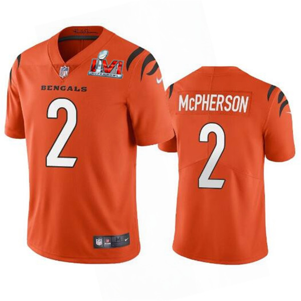 Men’s Cincinnati Bengals #2 Evan McPherson 2022 Orange Super Bowl LVI Vapor Limited Stitched Jersey