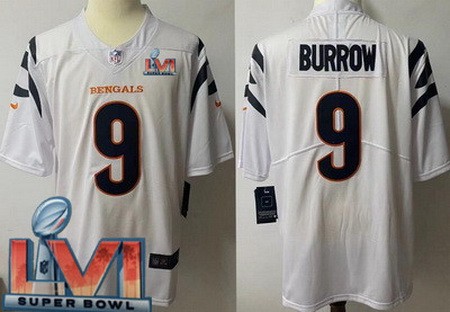Men’s Cincinnati Bengals #9 Joe Burrow Limited White 2022 Super Bowl LVI Bound Vapor Jersey