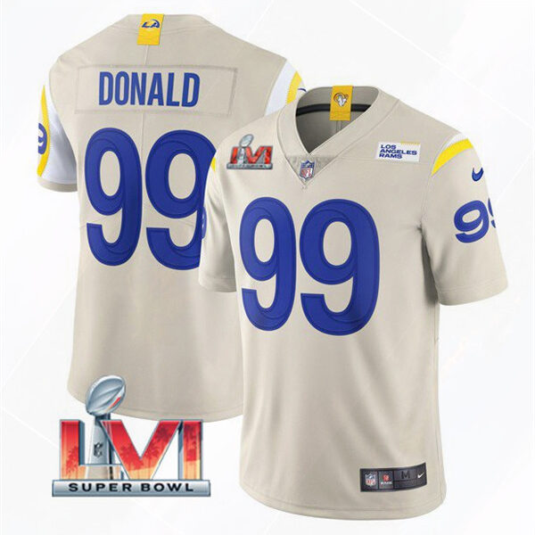 Men’s Los Angeles Rams #99 Aaron Donald 2022 Bone Super Bowl LVI Vapor Limited Stitched Jersey