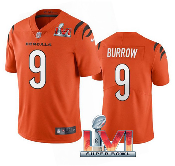 Men’s Cincinnati Bengals #9 Joe Burrow 2022 Orange Super Bowl LVI Vapor Limited Stitched Jersey