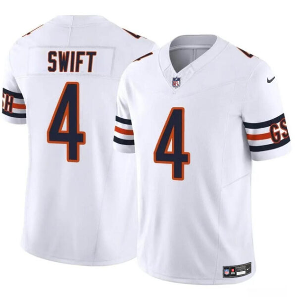 Men’s Chicago Bears #4 D’Andre Swift White 2023 F.U.S.E. Vapor Football Stitched Jersey