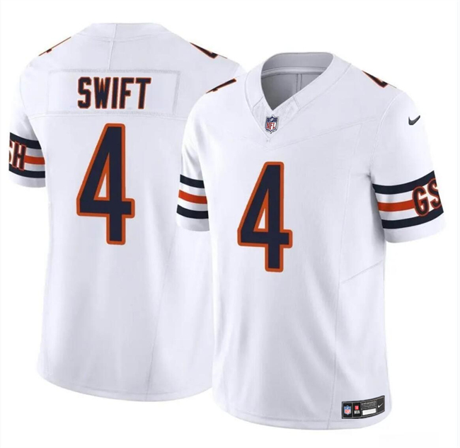 Men’s Chicago Bears #4 D’Andre Swift White 2023 F.U.S.E. Vapor Football Stitched Jersey