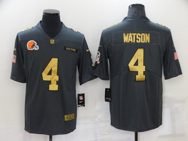 Men’s Cleveland Browns #4 Deshaun Watson Grey Gold Salute To Service Limited Stitched Jersey