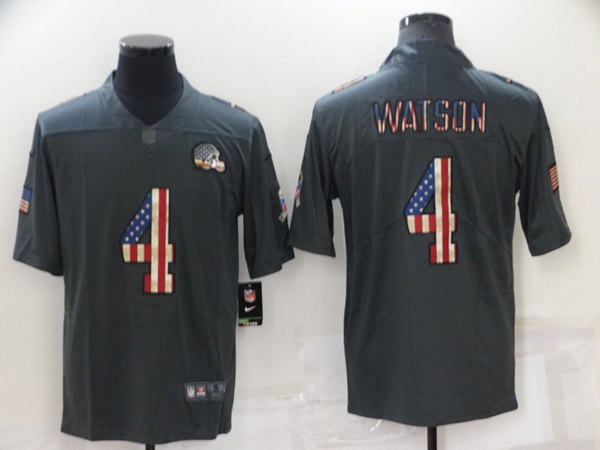 Men’s Cleveland Browns #4 Deshaun Watson Grey Salute To Service USA Flag Fashion Limited Stitched Jersey
