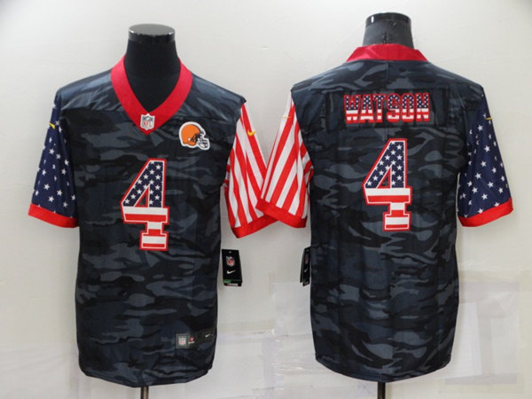 Men’s Cleveland Browns #4 Deshaun Watson Camo USA Flag Limited Stitched Jersey