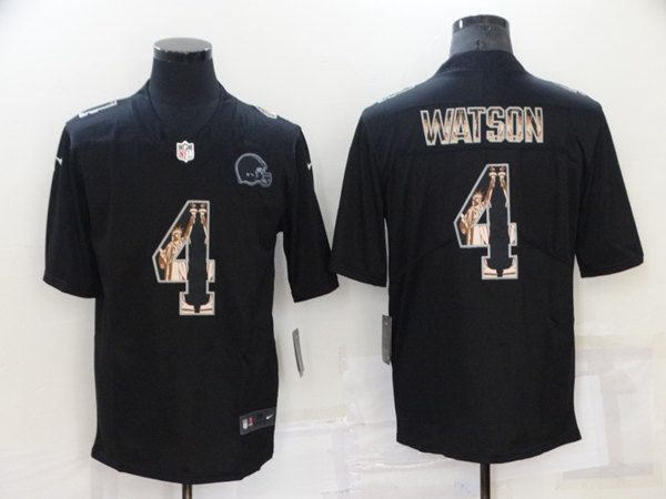 Men’s Cleveland Browns #4 Deshaun Watson Black Statue of Liberty Limited Stitched Jersey