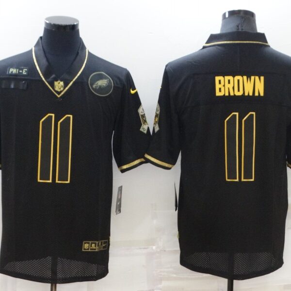 Men’s Philadelphia Eagles #11 A. J. Brown 2020 Black Gold Salute To Service Limited Stitched NFL Jersey