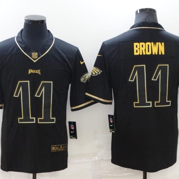 Men’s Philadelphia Eagles #11 A. J. Brown Black Golden Edition Stitched NFL Nike Limited Jersey