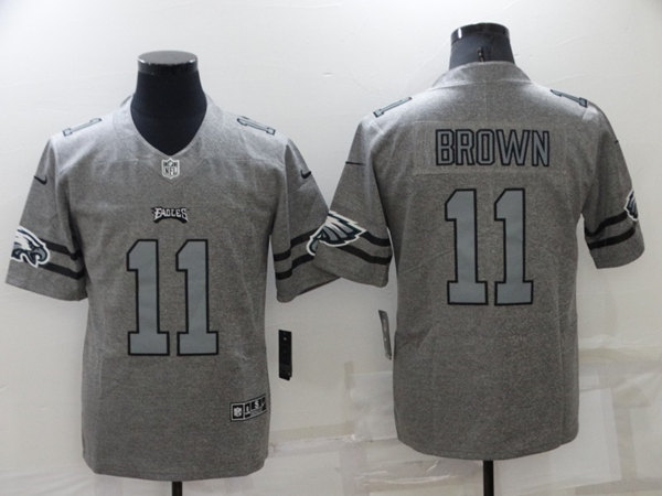 Men’s Philadelphia Eagles #11 A. J. Brown Gray Gridiron Team Logo Limited Stitched Jersey