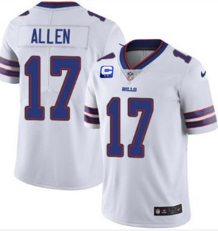 Men’s Buffalo Bills #17 Josh Allen With C Patch White Vapor Untouchable Limited Stitched Jersey