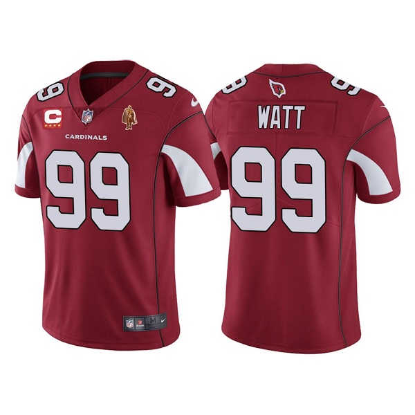 Men’s Arizona Cardinals #99 J.J. Watt Red With C Patch & Walter Payton Patch Limited Stitched Jersey