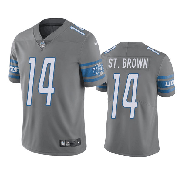 Men’s Detroit Lions #14 mon-Ra St. Brown Gray Vapor Untouchable Limited Stitched Jersey