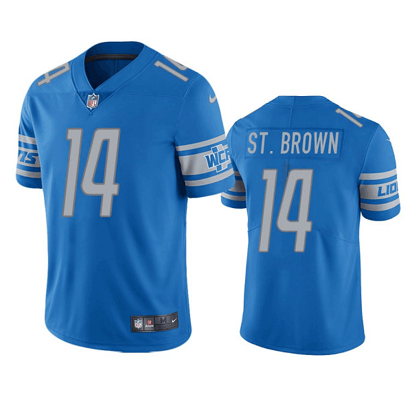 Men’s Detroit Lions #14 mon-Ra St. Brown Blue Vapor Untouchable Limited Stitched Jersey