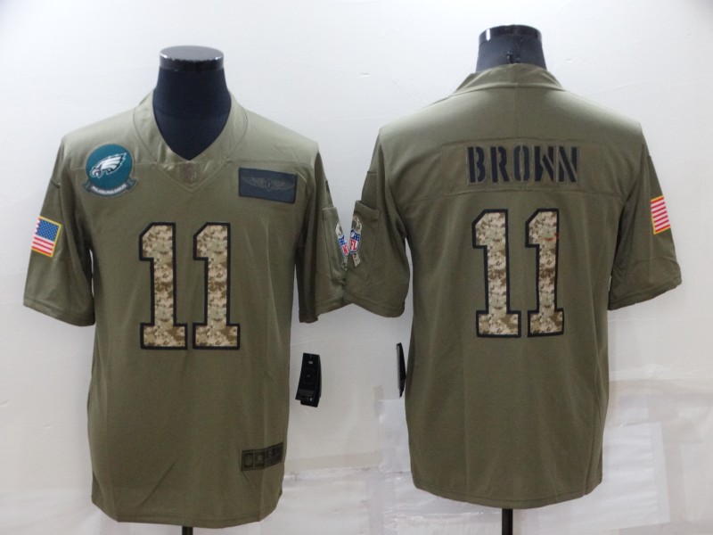 Men’s Philadelphia Eagles #11 A. J. Brown Olive Camo Salute To Service Limited Stitched Jersey