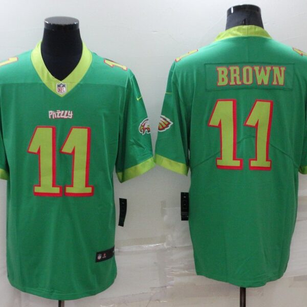 Men’s Philadelphia Eagles #11 A. J. Brown Green City Edition Limited Stitched Jersey
